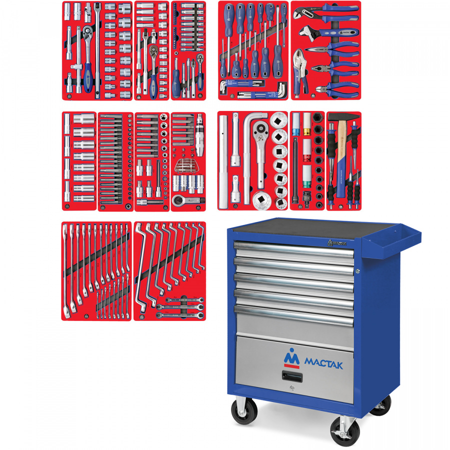 Набор инструментов "ПРОФИ" в синей тележке, 299 предметов МАСТАК 52-05299B