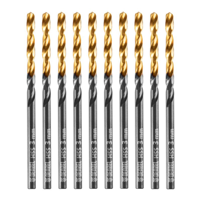Сверло по металлу, 3 мм, HSS-Tin, Golden Tip, 10 шт. Denzel