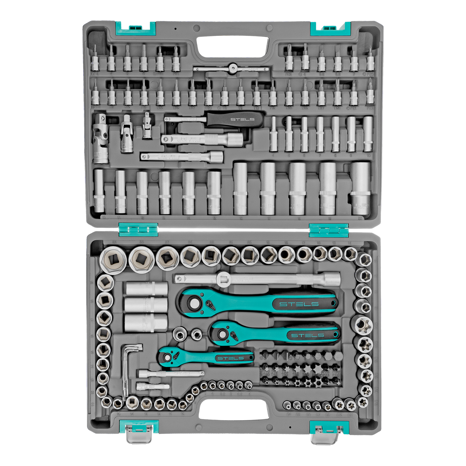 Набор инструментов, 1/4", 3/8", 1/2", Cr-V, S2, усиленный кейс, 151 предмет Stels