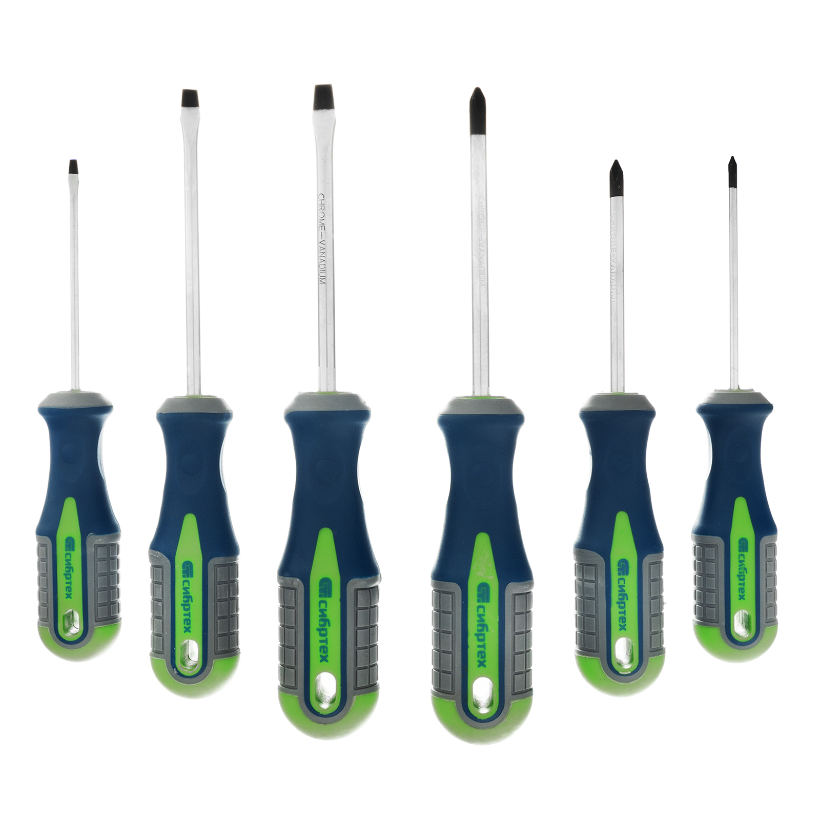 Набор отверток, CrV, трехкомпонентные рукоятки, 6 предметов Сибртех