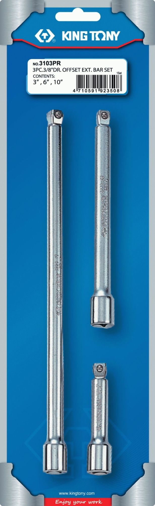Набор удлинителей 3/8", 75, 150, 250 мм, 15 градусов, с шаровым окончанием, 3 предмета KING TONY 3103PR