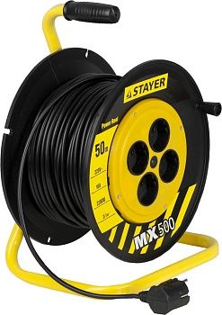 Удлинитель на катушке MX500, 50 м, 4 гнезда, ПВС 2x1 кв мм, 2200 Вт, STAYER